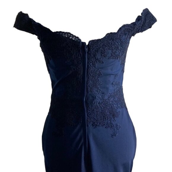 Long Navy Off the Shoulder Lace Prom Formal Dress US XS - Picture 6 of 7